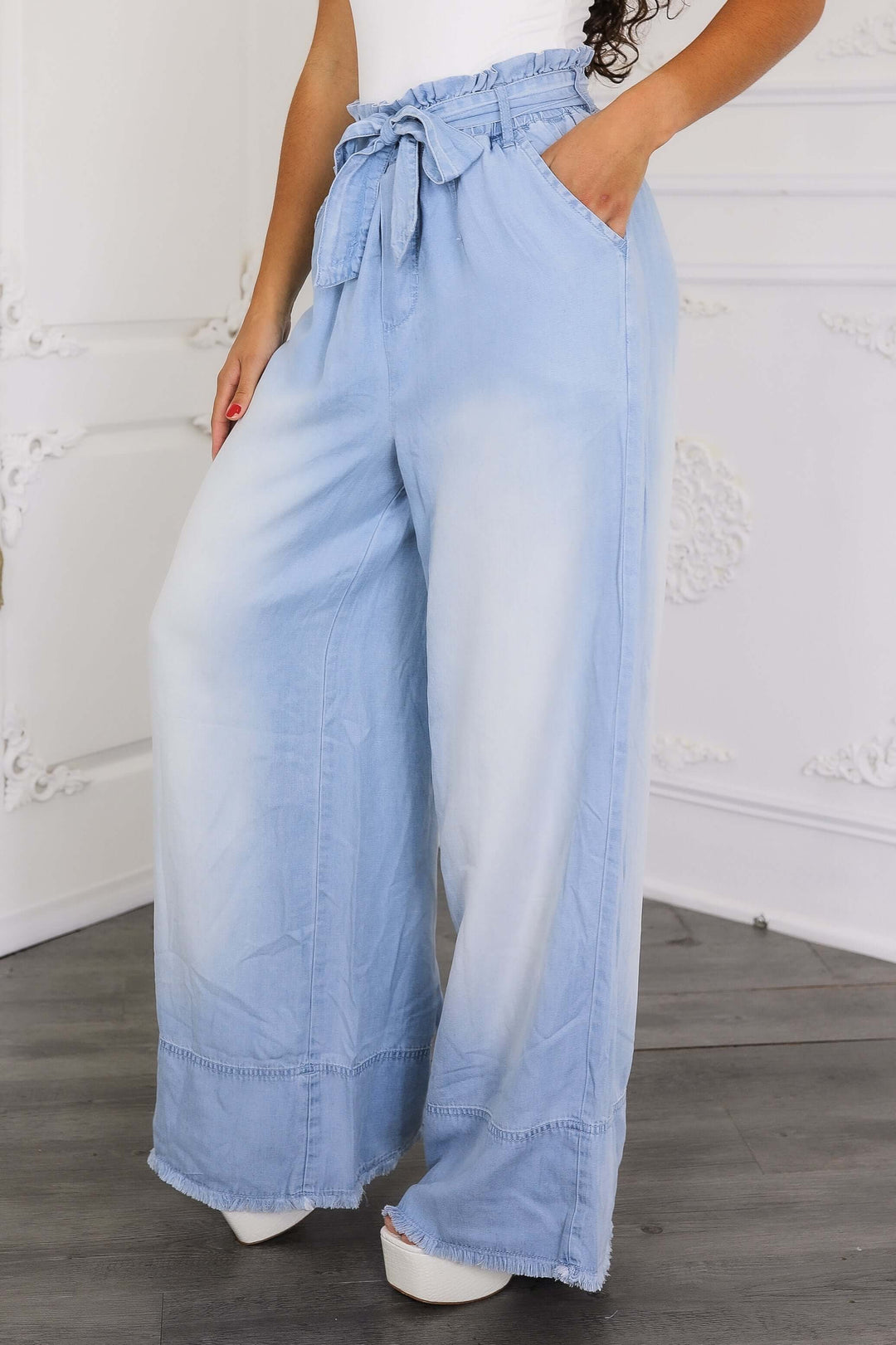 Ombré Wrap Tie Palazzo Jeans