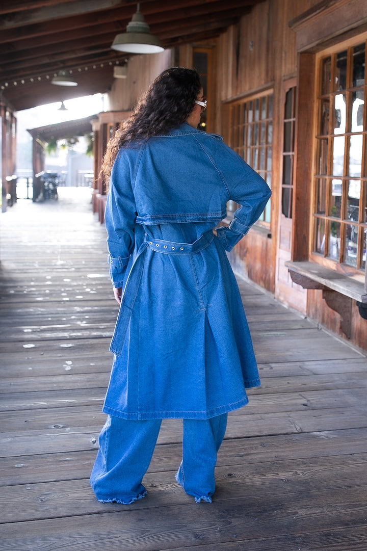 Denim Double Breasted Trench Coat