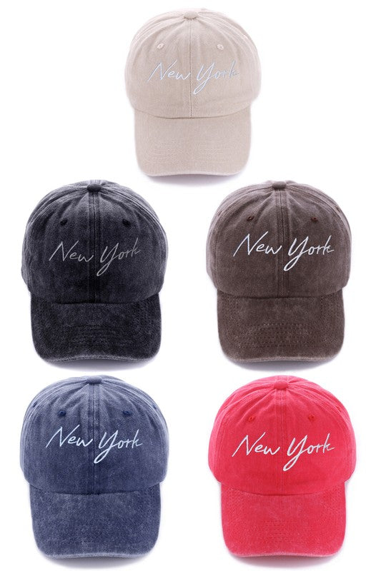 New York Embroidered Vintage Washed Cap Hats