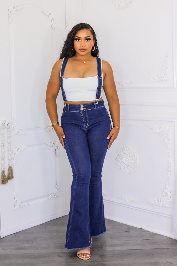 Suspender Denim Flare Jeans