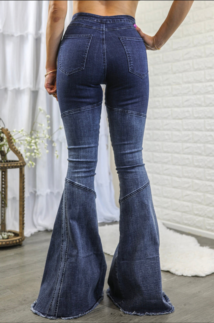 Lined Up Paneled Ombre Flares Bell Bottoms Denim Jeans