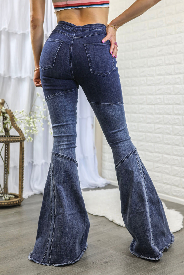 Lined Up Paneled Ombre Flares Bell Bottoms Denim Jeans