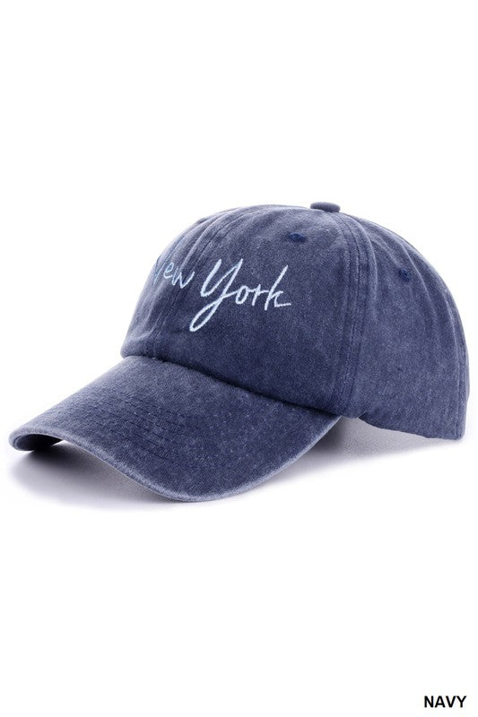 New York Embroidered Vintage Washed Cap Hats