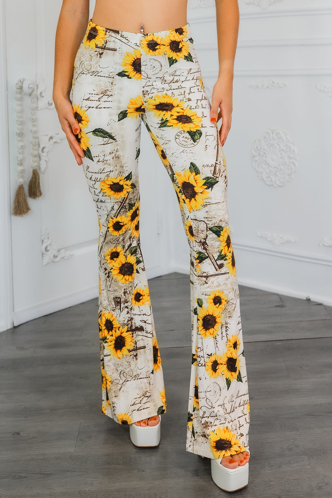 Sunflower Love Letter Buttery Soft Bell Bottom Pants