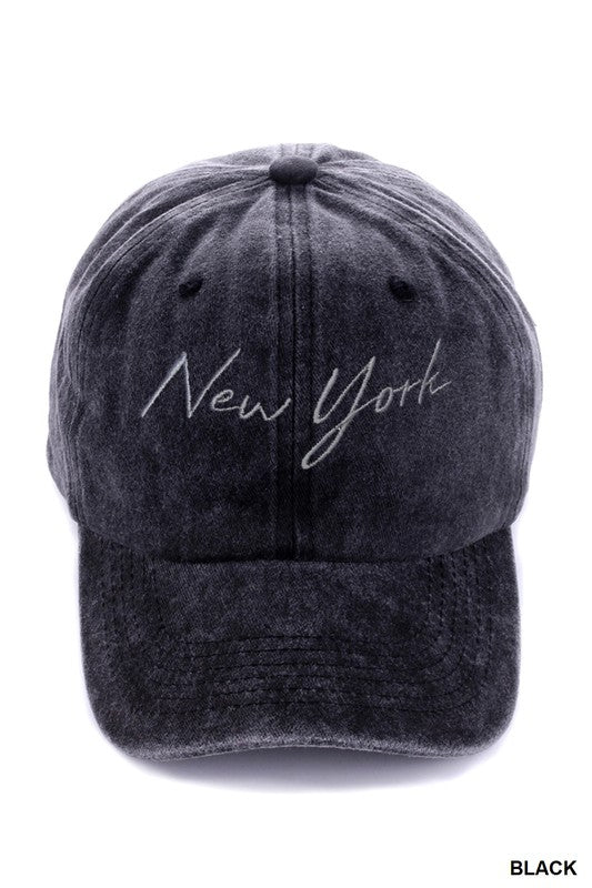 New York Embroidered Vintage Washed Cap Hats