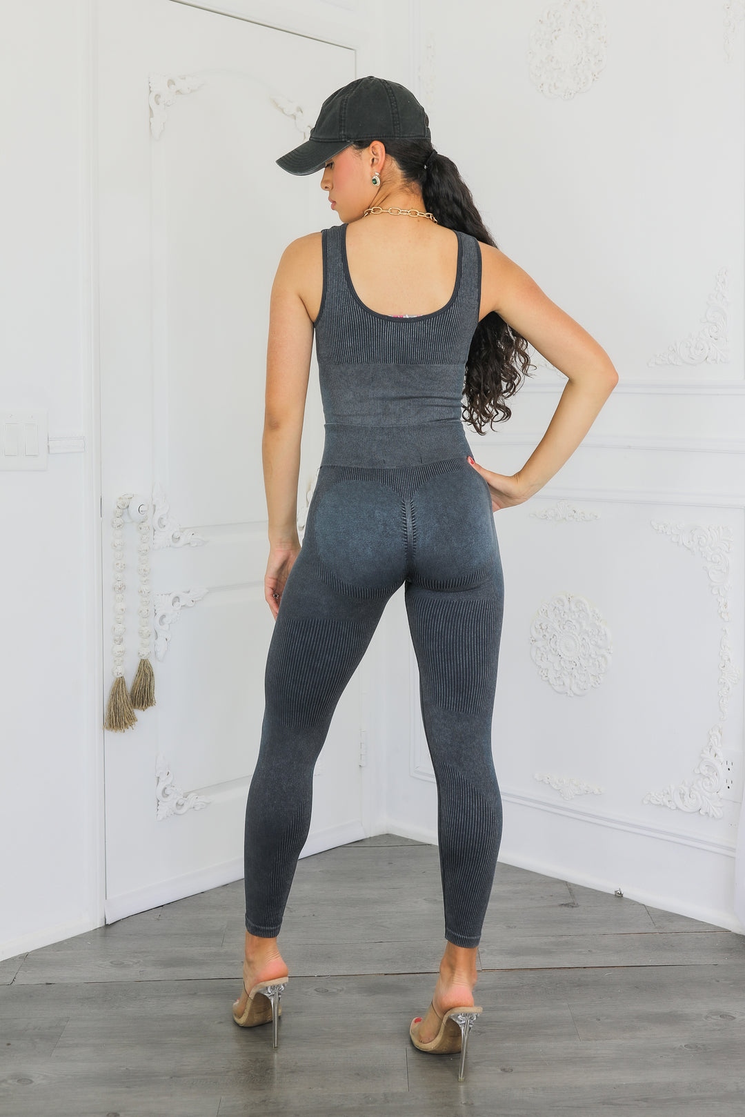 Wash Soft Ribbed Texture Scrunch Butt Pant Set