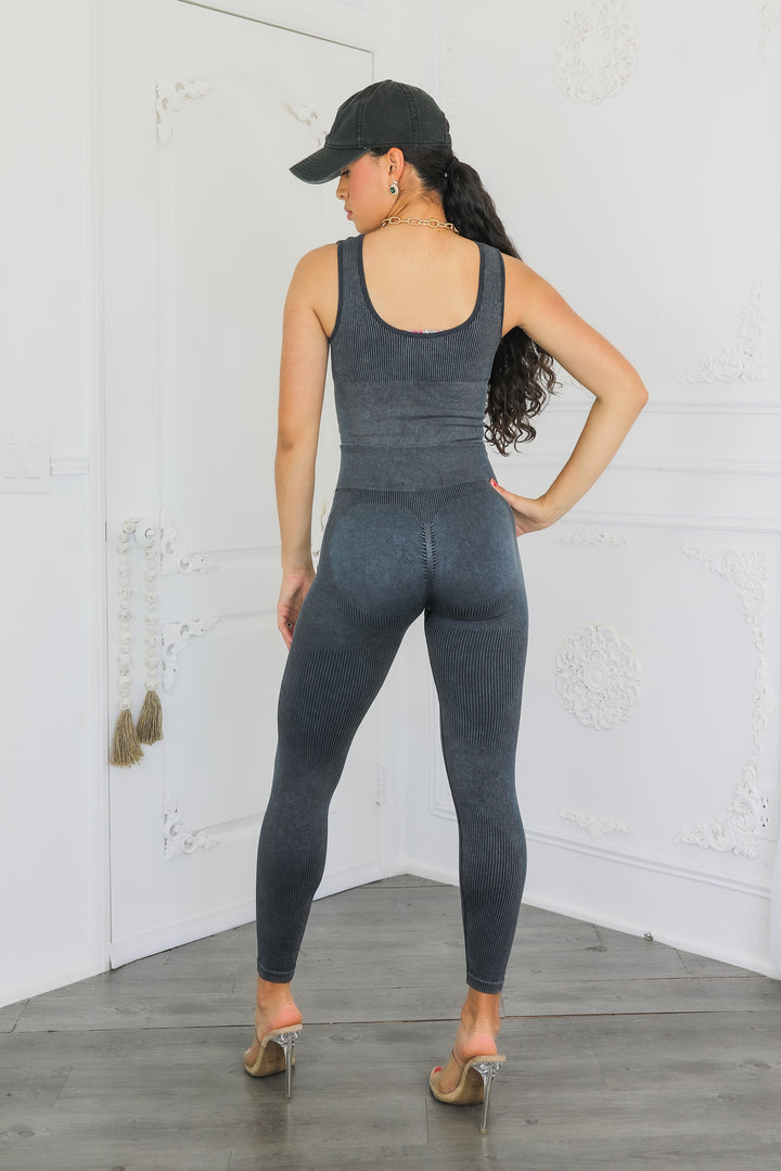 Wash Soft Ribbed Texture Scrunch Butt Pant Set