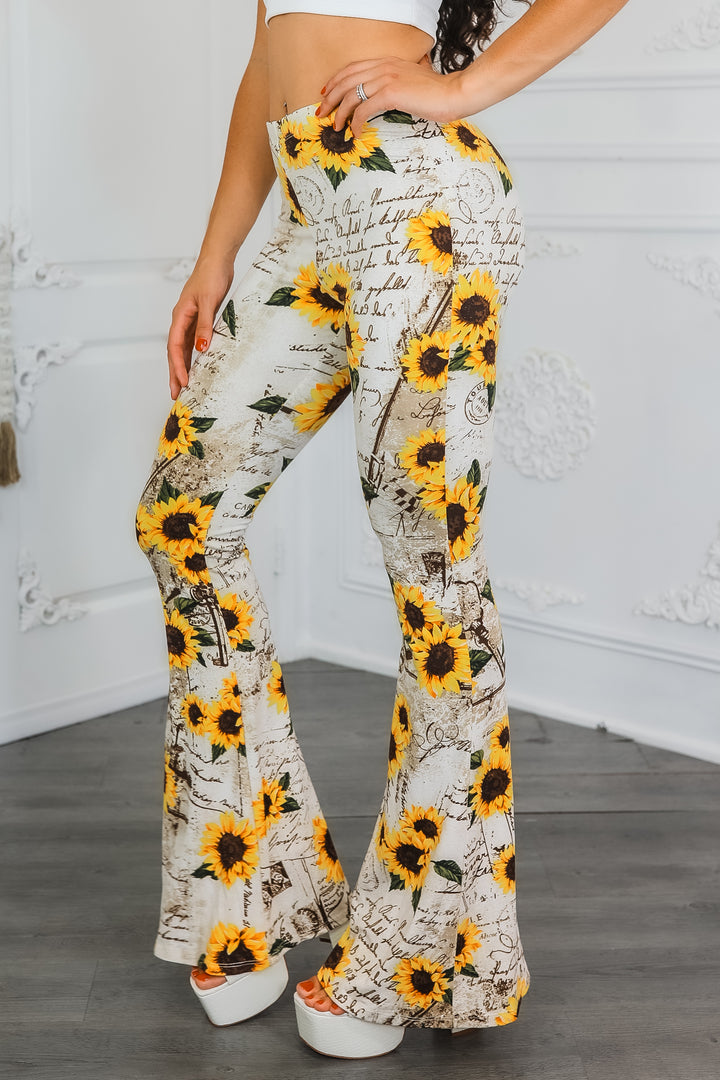 Sunflower Love Letter Buttery Soft Bell Bottom Pants