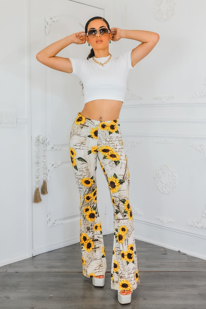 Sunflower Love Letter Buttery Soft Bell Bottom Pants