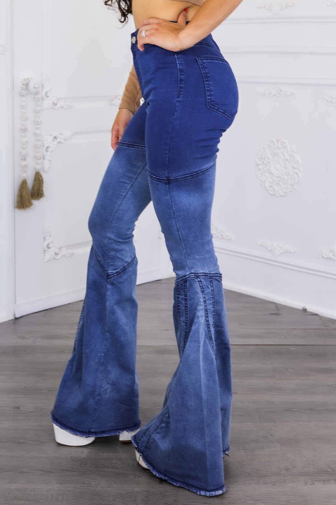 Lined Up Paneled Ombre Flares Bell Bottoms Denim Jeans