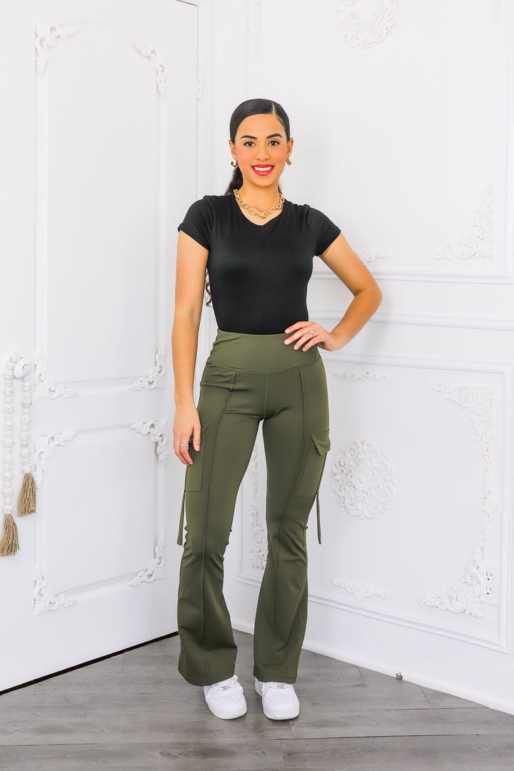 High Waisted Cargo Flare Pants