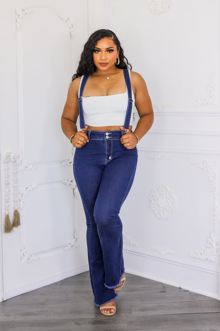 Suspender Denim Flare Jeans