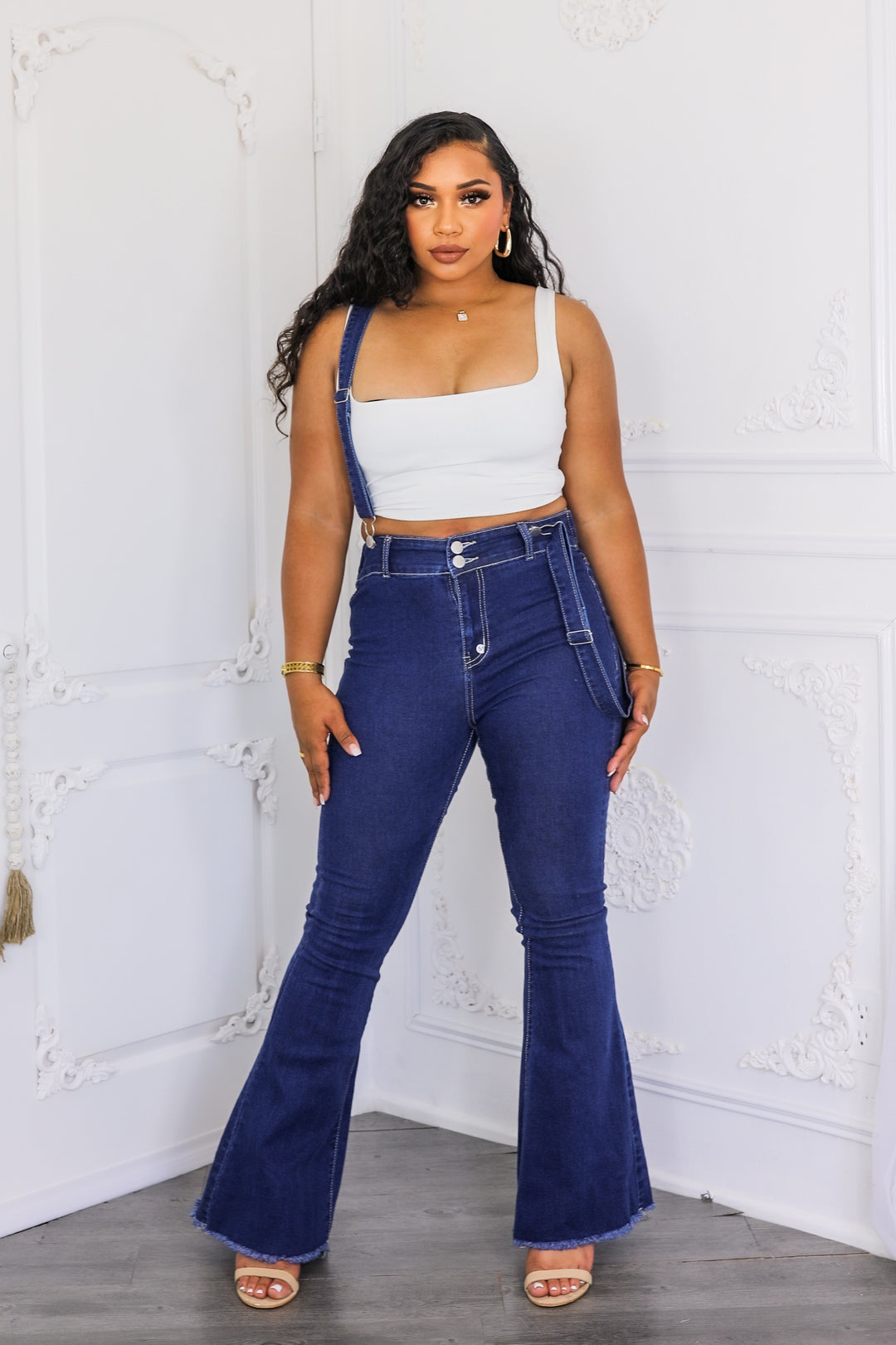 Suspender Denim Flare Jeans