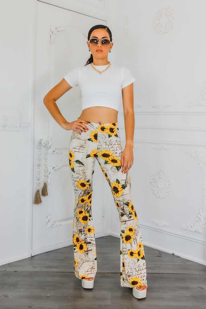 Sunflower Love Letter Buttery Soft Bell Bottom Pants