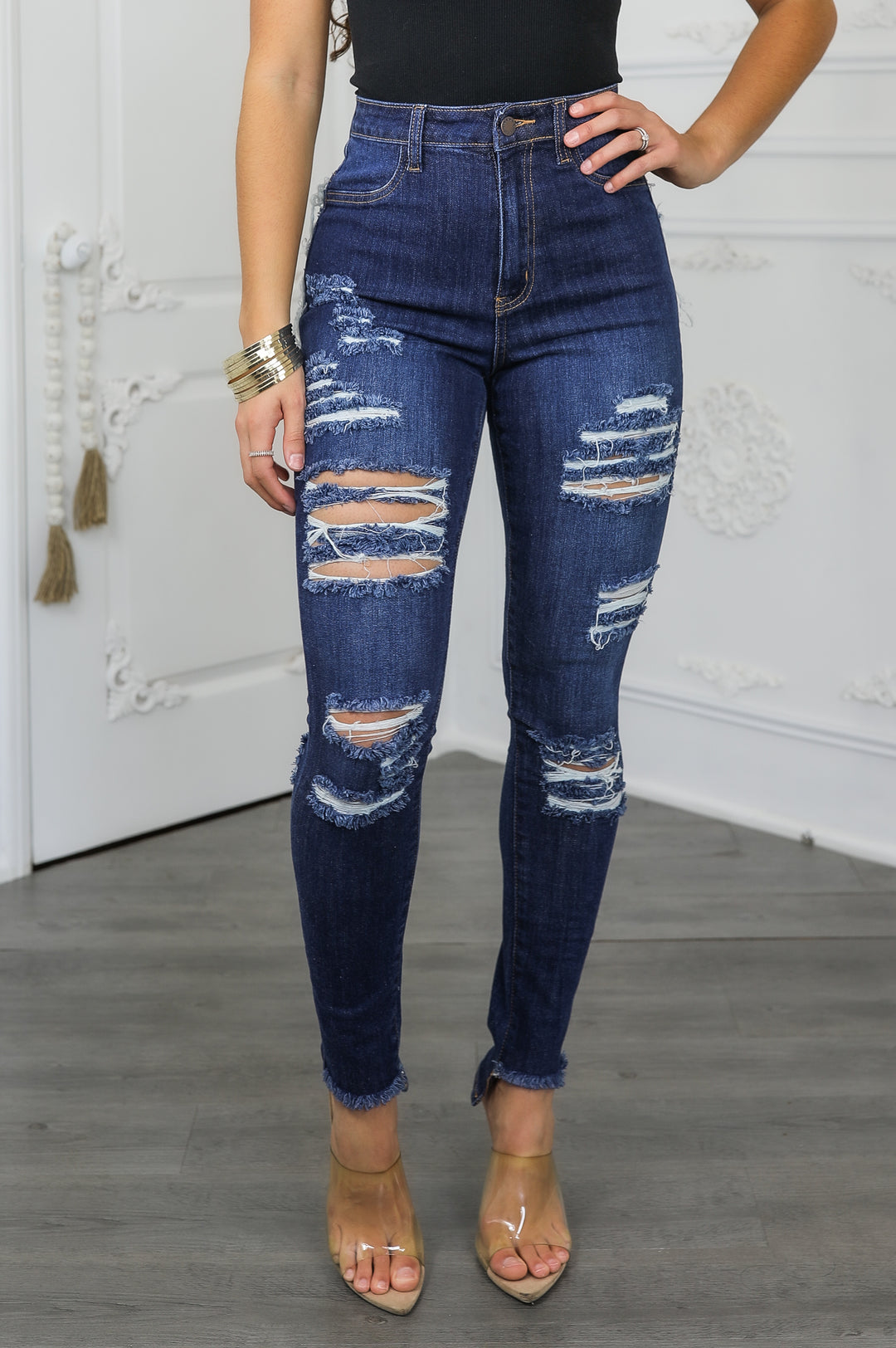 High Rise Distressed Skinny Jeans