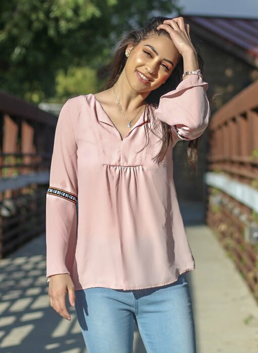 Whistling Dixie Dusty Pink Bell Sleeves Top - SURELYMINE