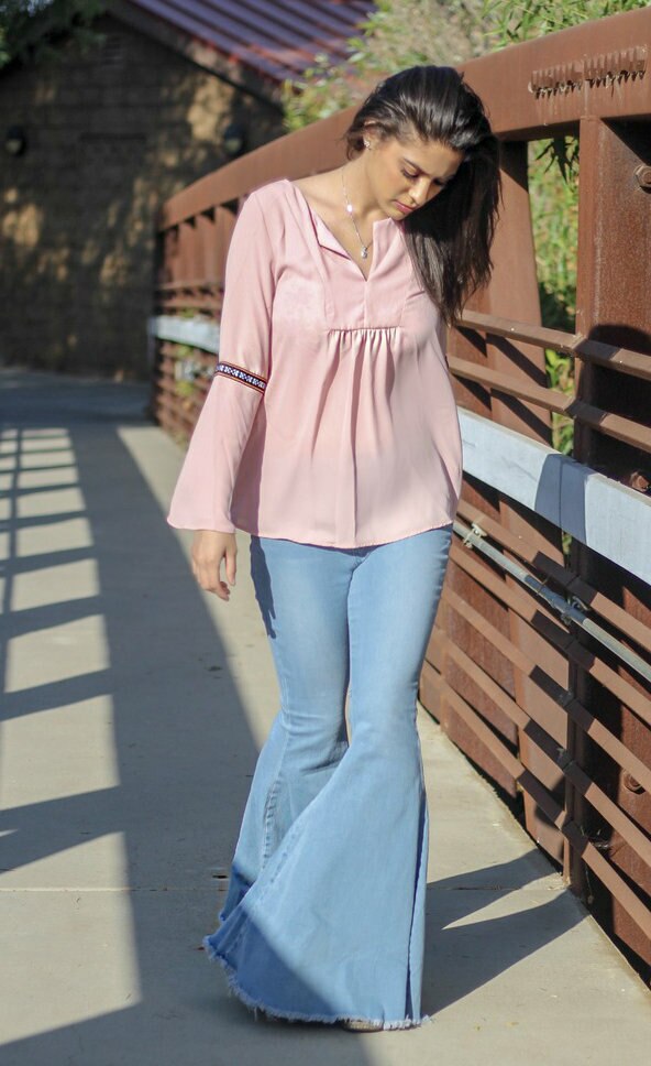 Whistling Dixie Dusty Pink Bell Sleeves Top - SURELYMINE