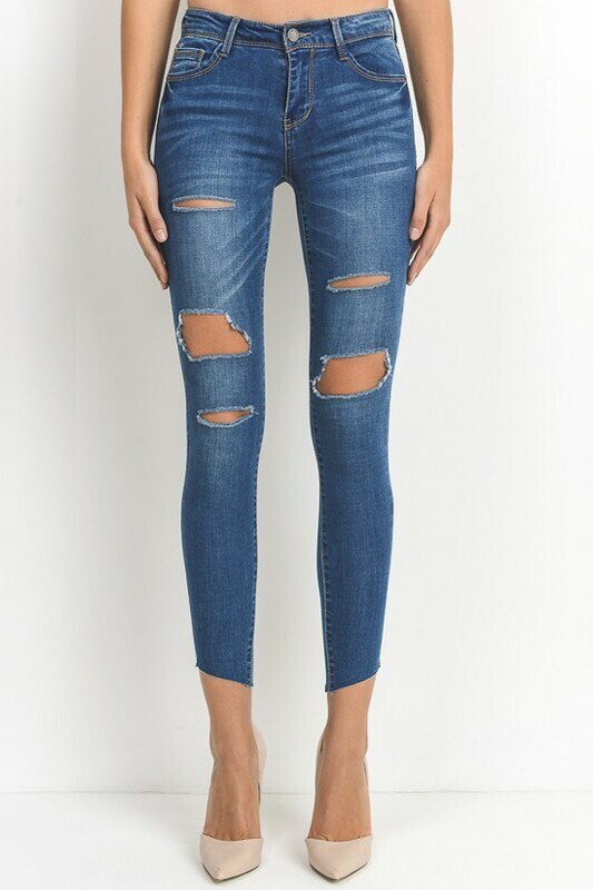 All Cut Out Denim Jeans with diagonal clean cut legs - SURELYMINE