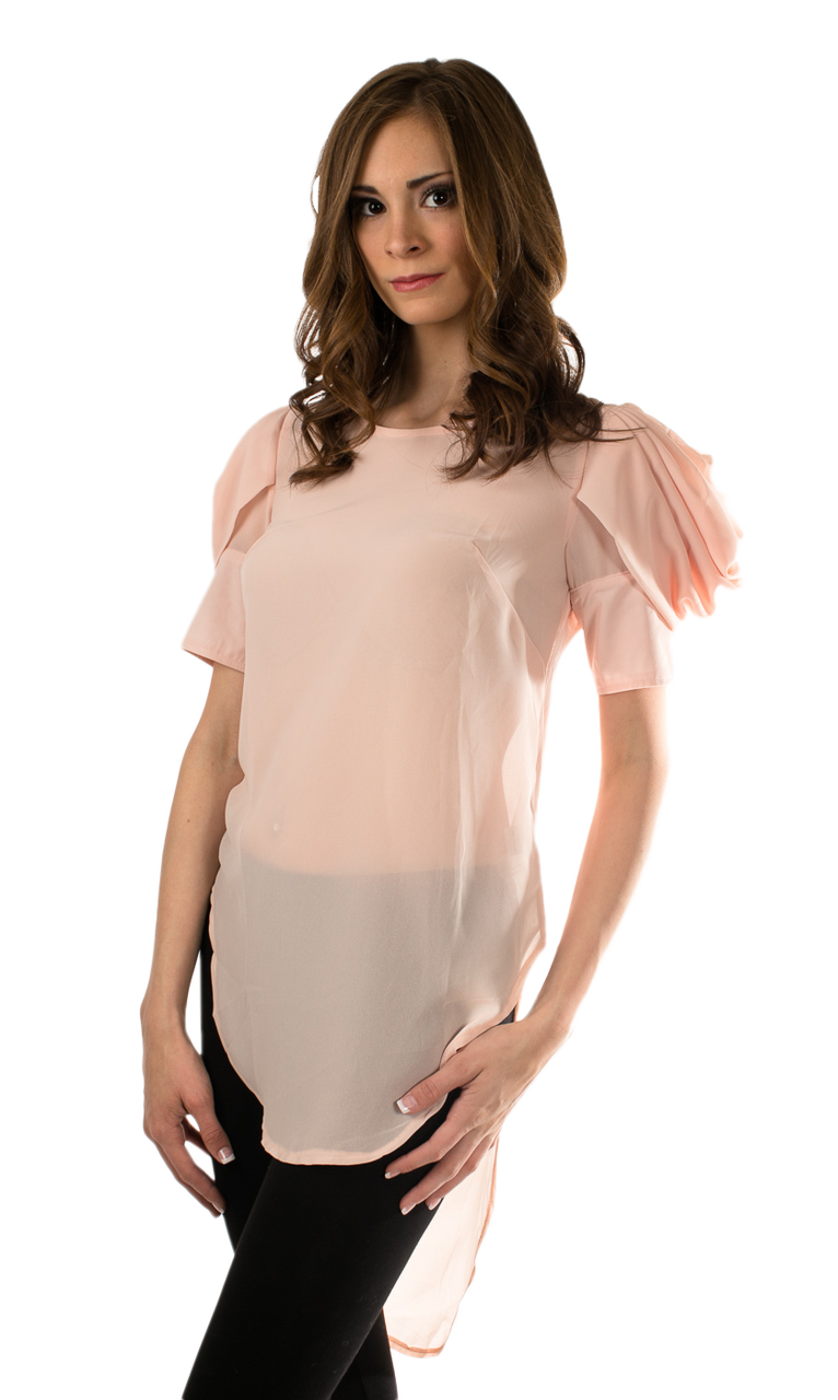 Dusty Rose Puff Sleeves High Low Blouse - SURELYMINE