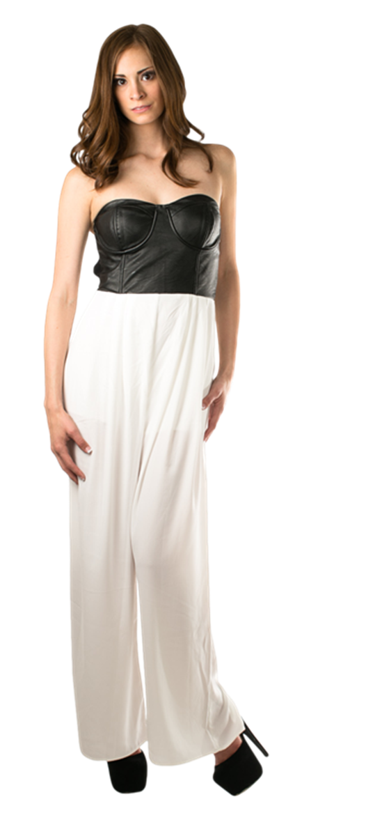 Sleek faux-leather top Jumpsuit Palazzo - SURELYMINE