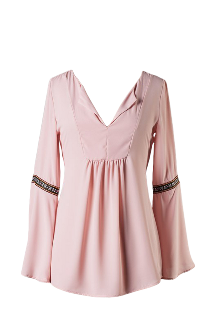 Whistling Dixie Dusty Pink Bell Sleeves Top - SURELYMINE