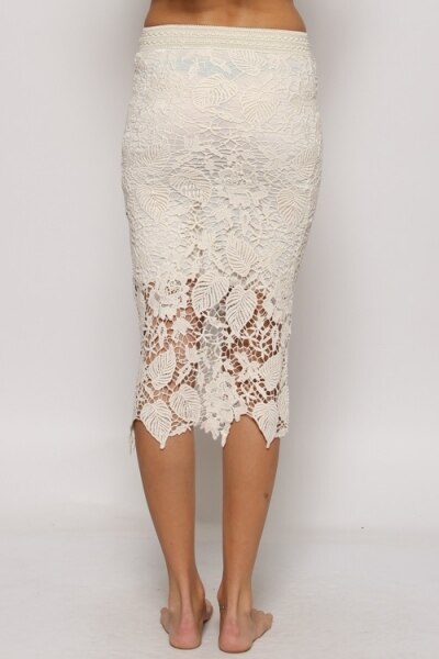 Lacey All Laced Up White Lace Midi Skirt - SURELYMINE