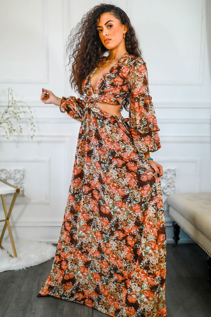 Floral Scent Cut Out Maxi Dress