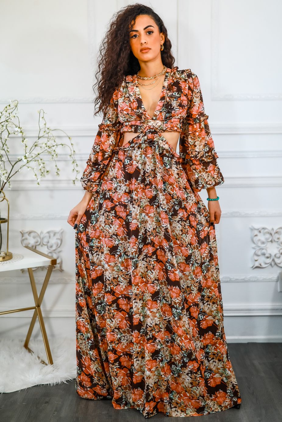 Floral Scent Cut Out Maxi Dress