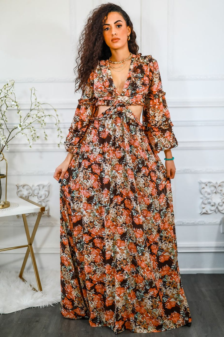 Floral Scent Cut Out Maxi Dress