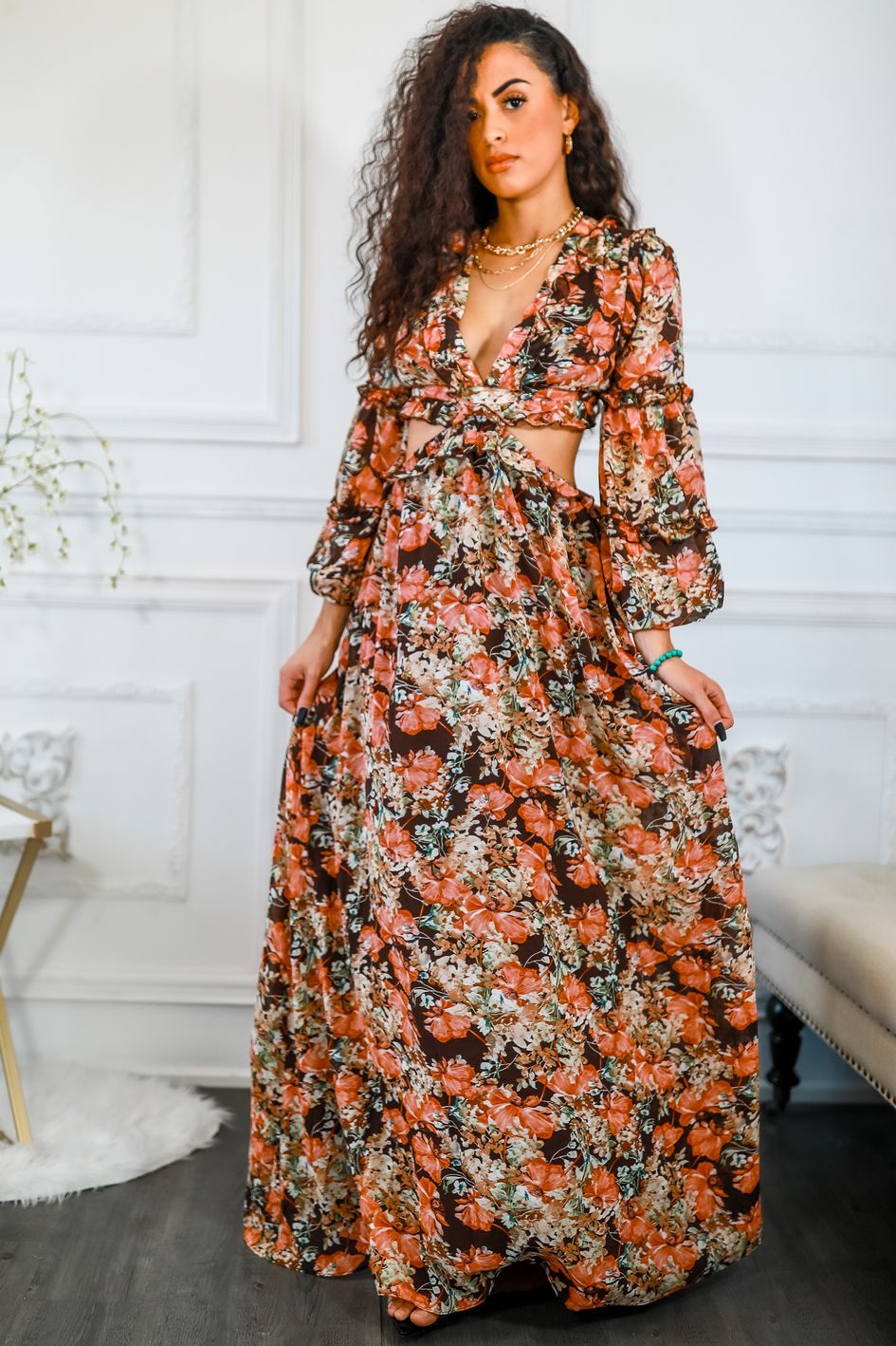 Floral Scent Cut Out Maxi Dress