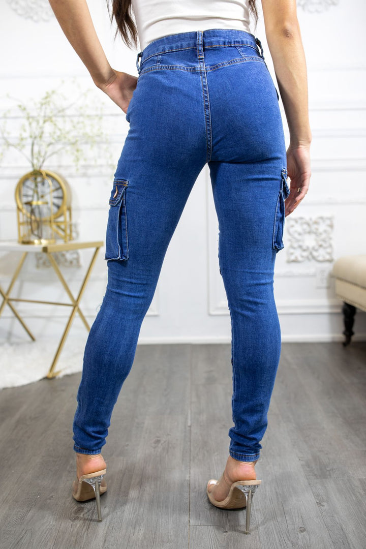 Super Stretch Distracted Distressed Cargo Skinny Jeans