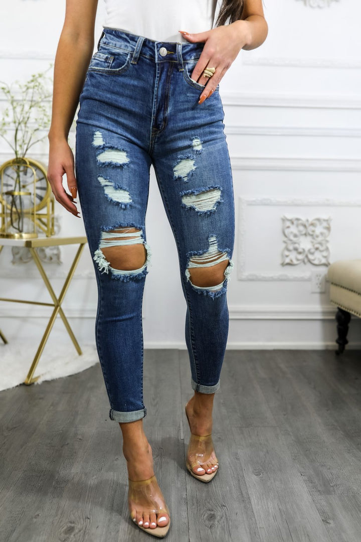 Roll Them Up Ripped N Distressed Ankle Cut Denim Jeans