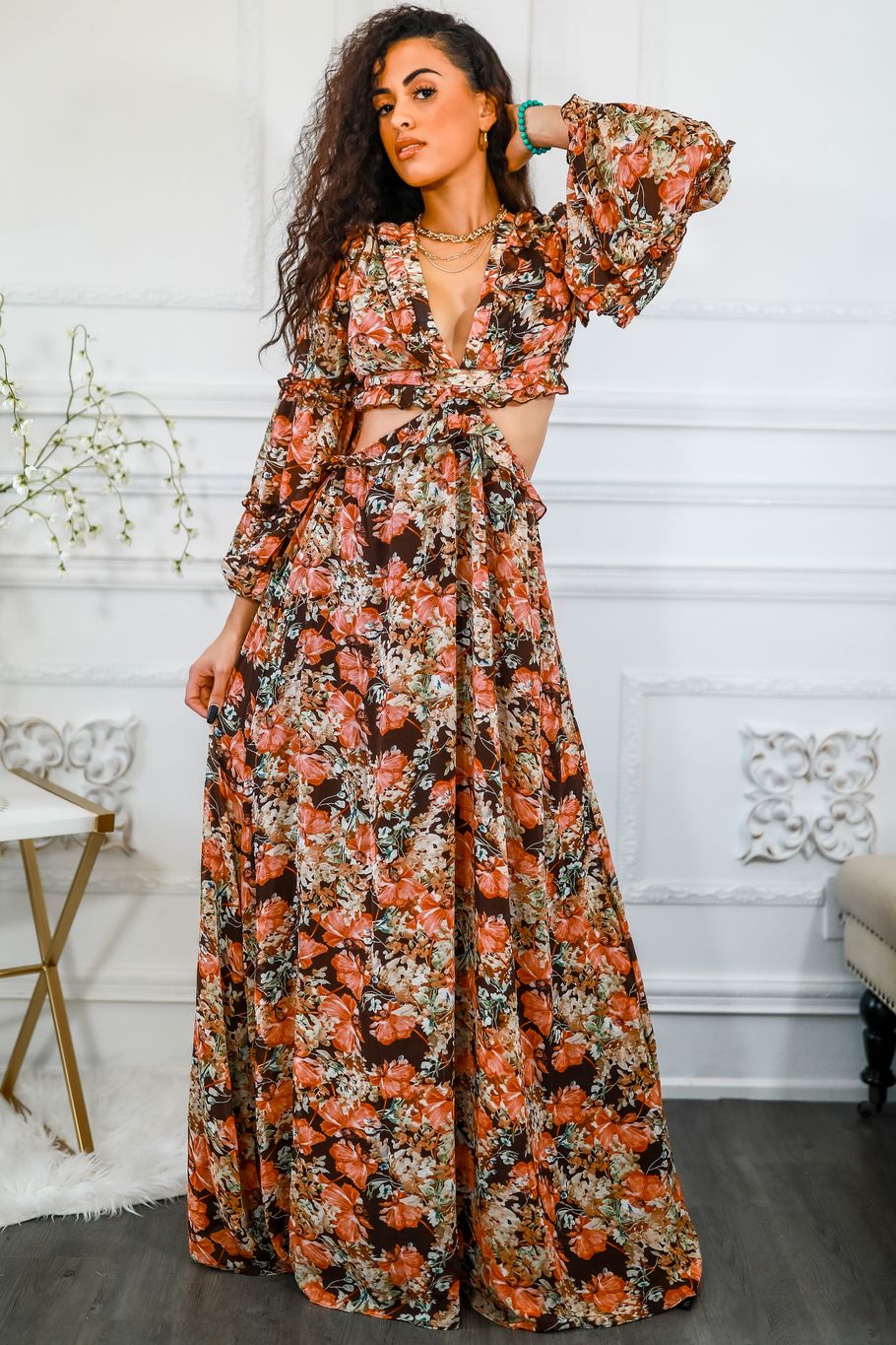 Floral Scent Cut Out Maxi Dress