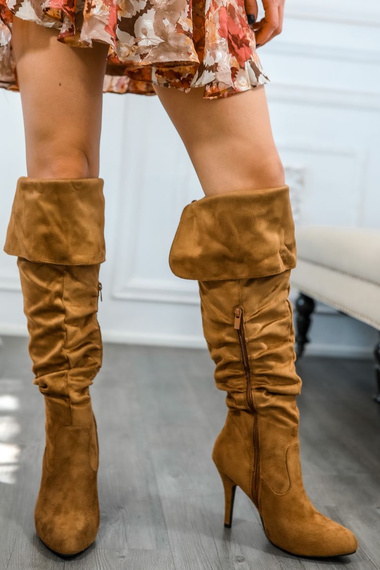 Unmatchable Pointy Slouchy Knee and Thigh High Boots Tan