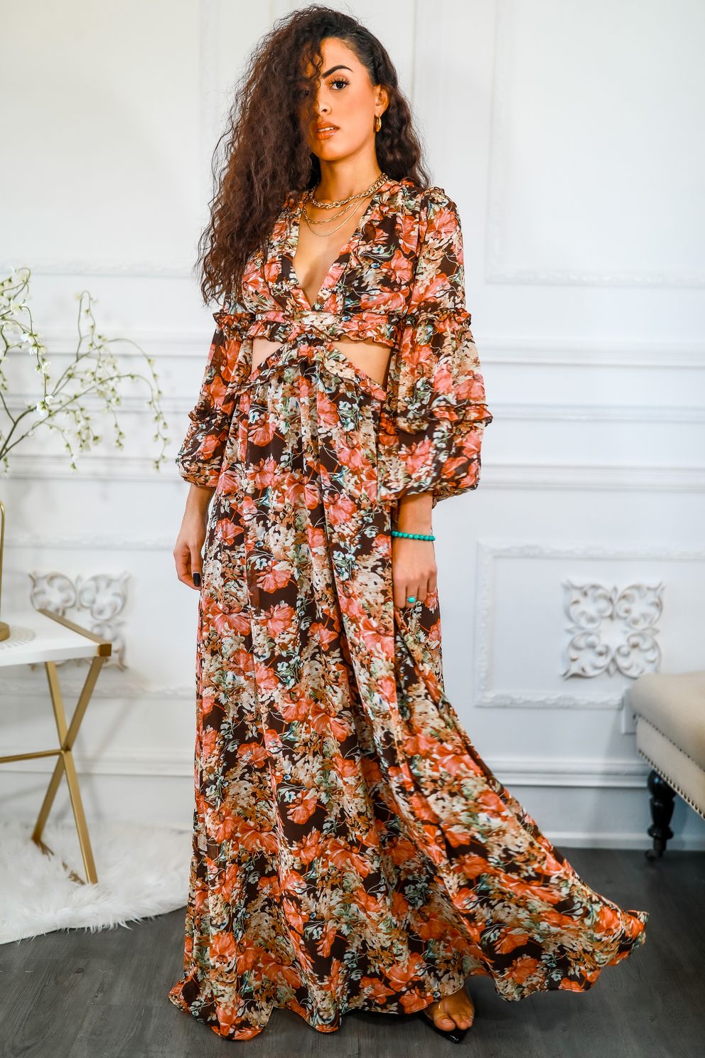 Floral Scent Cut Out Maxi Dress