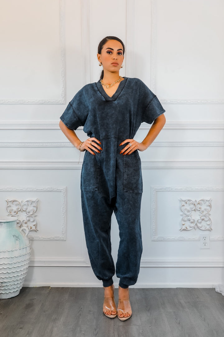 Bring It Back Mineral Wash French Terry Harem Jumpsuit