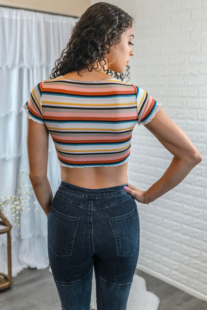 Candice Multi Color Front Tie Wrap Cropped top