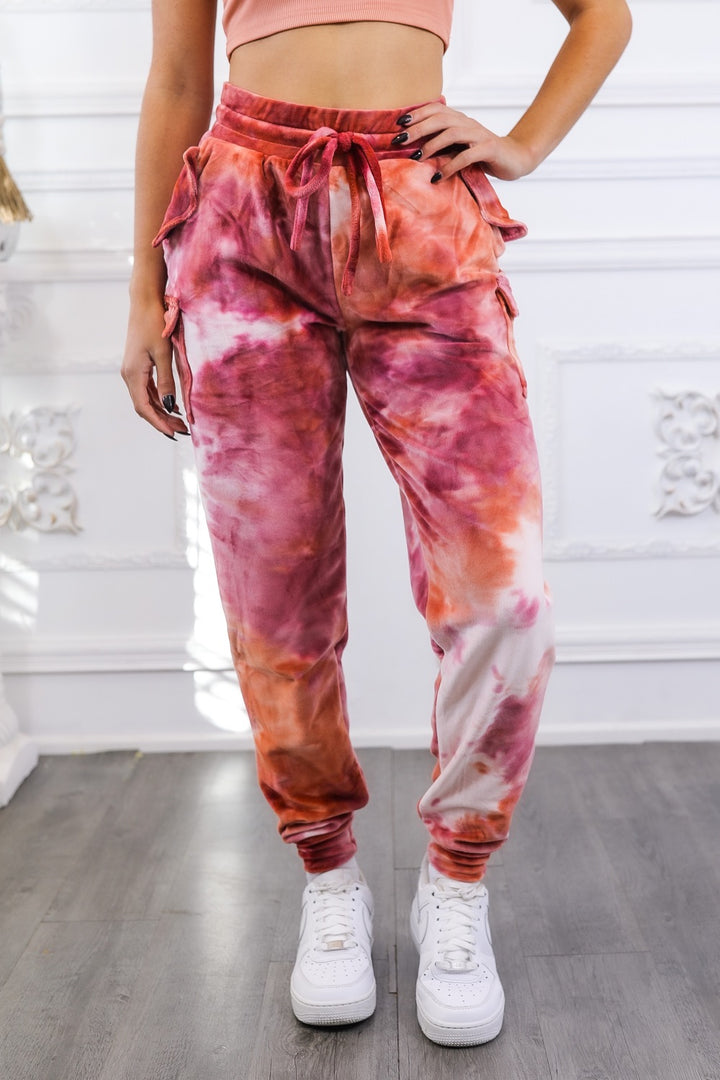 Velvet Tie Dye Cargo Jogger Pants