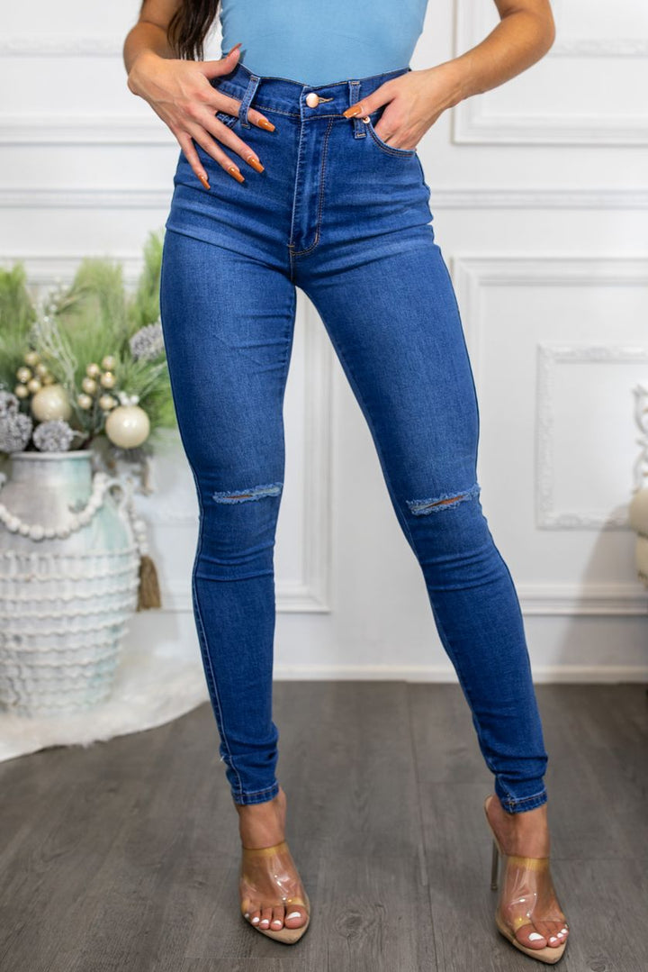 Just a Little Knee Cut High Waisted Great Stretch Jeans