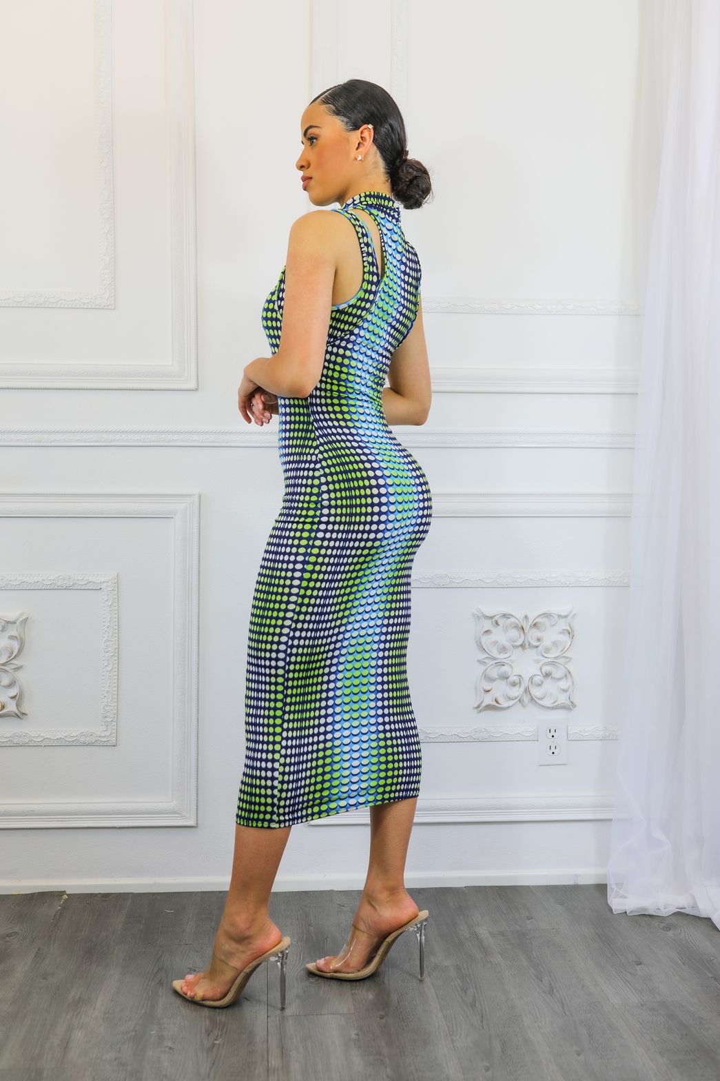 Multi Dimension Scale Print Midi Dress