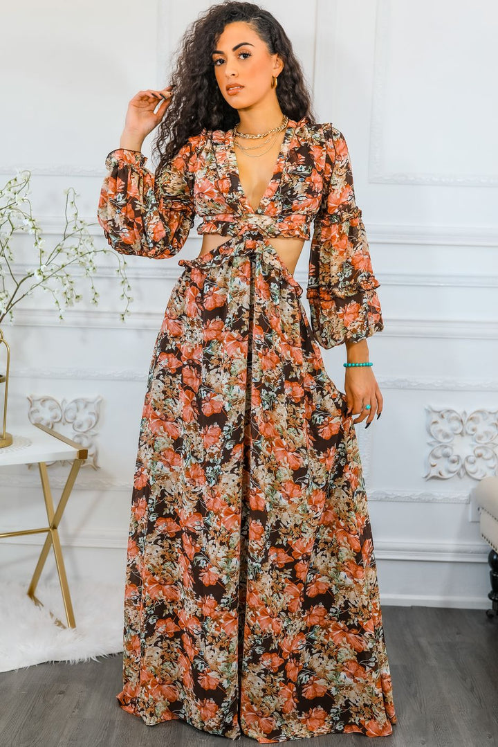 Floral Scent Cut Out Maxi Dress