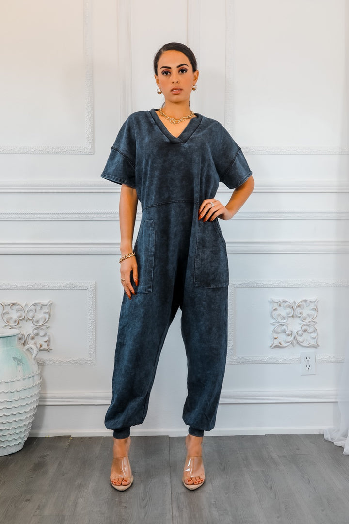 Bring It Back Mineral Wash French Terry Harem Jumpsuit