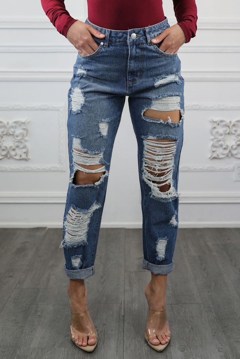 Destroyed and Ripped Maxed Out Boyfriend Jeans