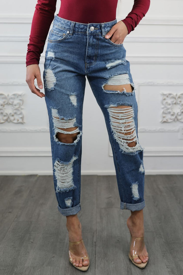 Destroyed and Ripped Maxed Out Boyfriend Jeans