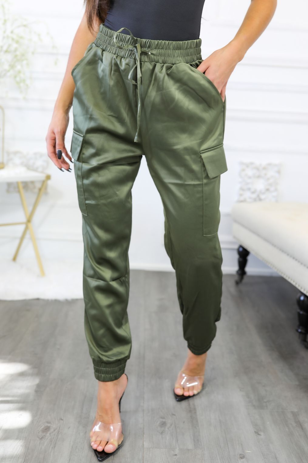 Dress Me Up Satin Cargo Jogger Pants