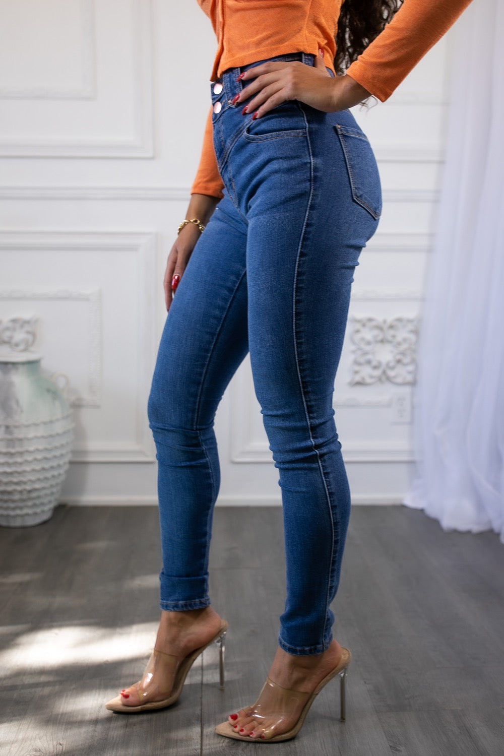 Stretch V Detail Skinny Jeans