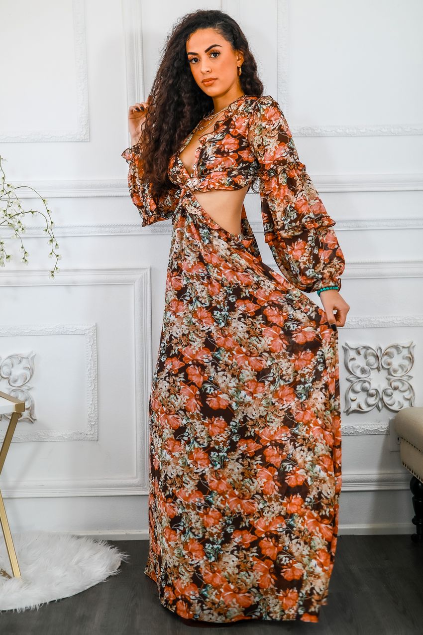 Floral Scent Cut Out Maxi Dress