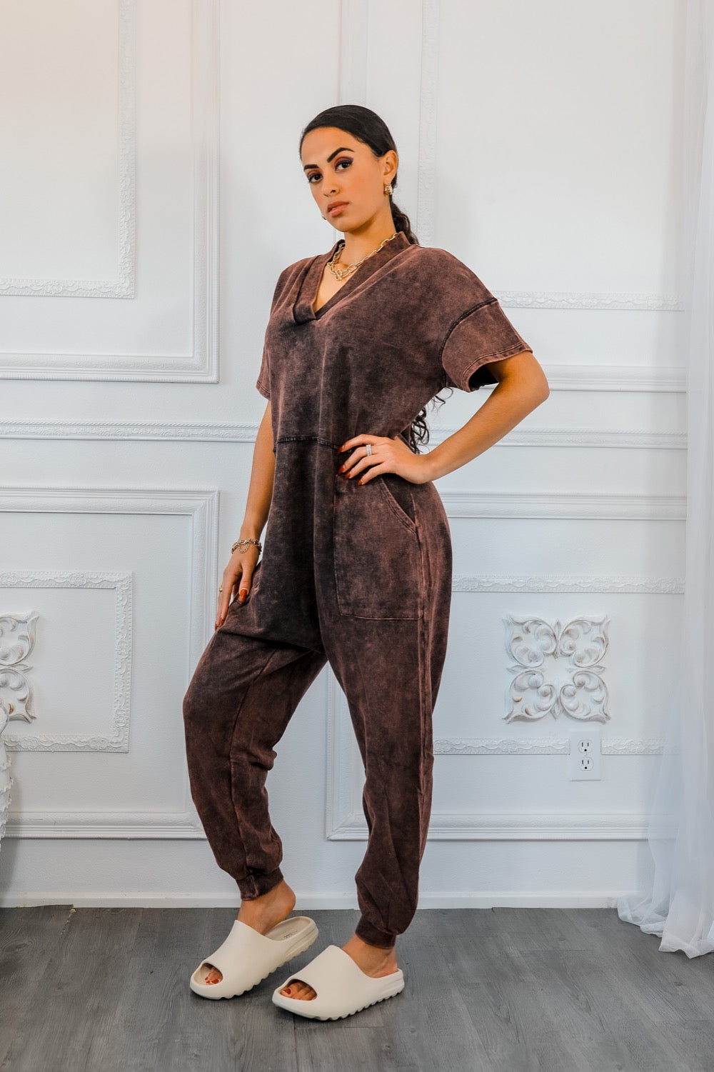 Bring It Back Mineral Wash French Terry Harem Jumpsuit