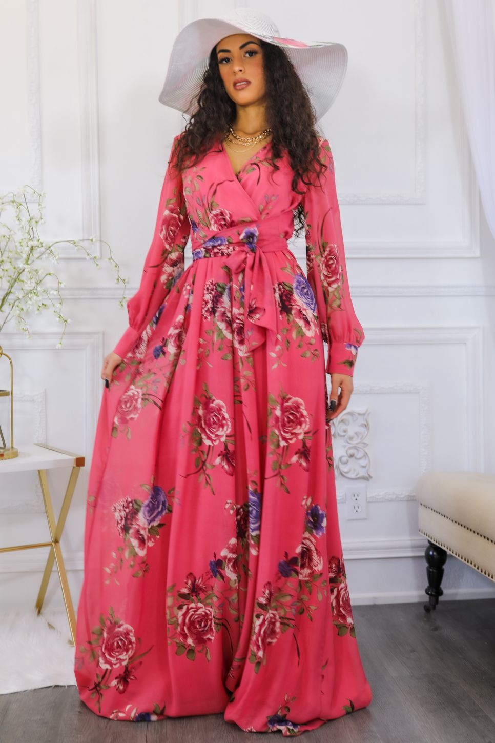 Malaysia Floral Maxi Dress Pink