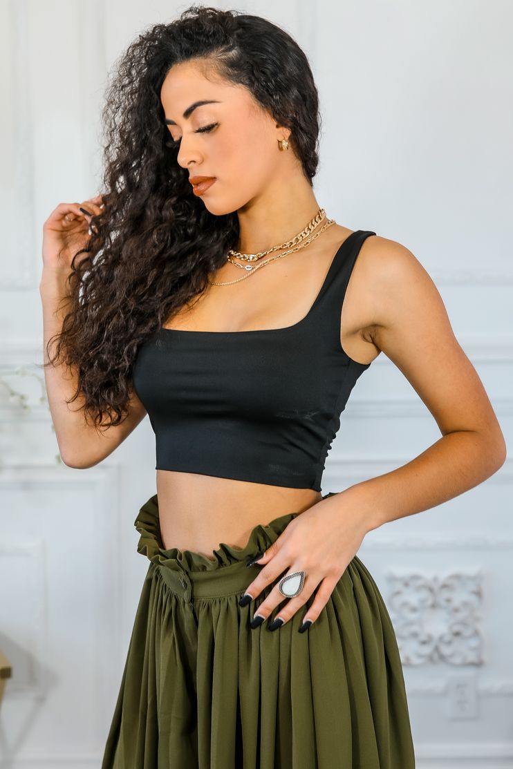 Back to Square One Square Neckline Crop Top Black